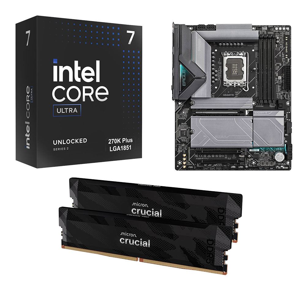 Intel Core Ultra 7 270K Plus, Gigabyte Z890 Eagle WiFi7 1851, Crucial Pro 32GB DDR5-6400 Kit, Computer Build Bundle