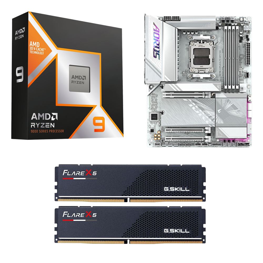 AMD Ryzen 9 9950X3D, Gigabyte X870E Aorus Elite ICE WiFi7 AM5, G.Skill Flare X5 Series 32GB DDR5 6000 Kit, Computer Build Bundle